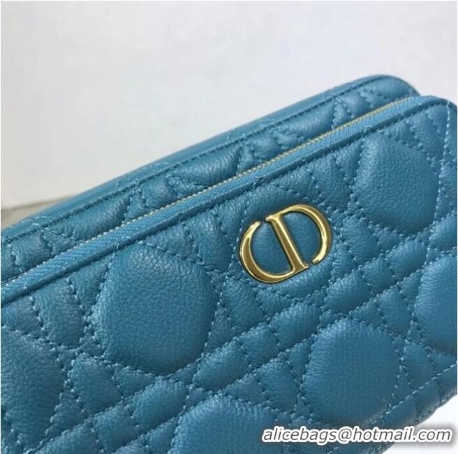 Famous Brand DIOR CARO DOUBLE POUCH Supple Cannage Calfskin S5037U Blue