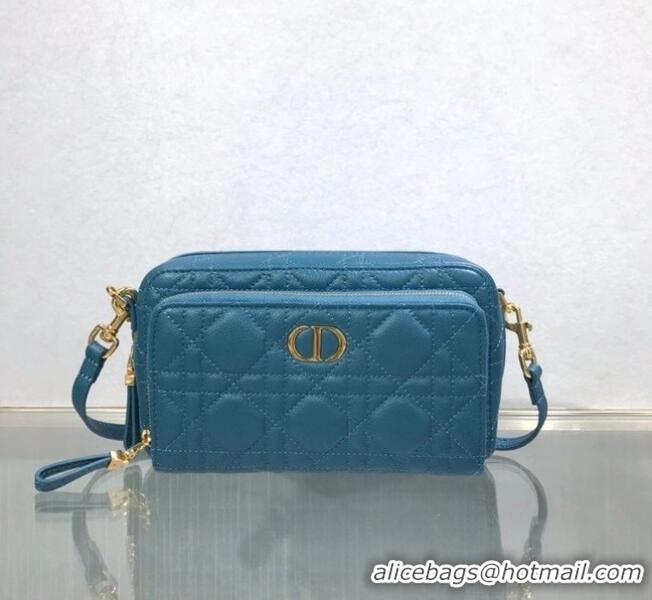 Famous Brand DIOR CARO DOUBLE POUCH Supple Cannage Calfskin S5037U Blue