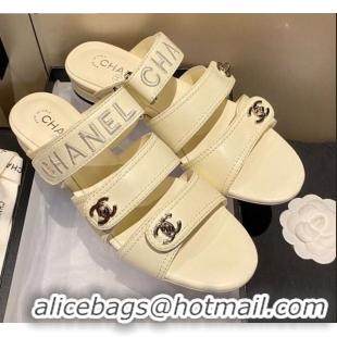 Reasonable Price Chanel Lambskin Embroidered Strap Flat Sandals 042956 White 2021