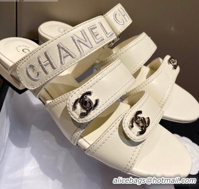 Reasonable Price Chanel Lambskin Embroidered Strap Flat Sandals 042956 White 2021