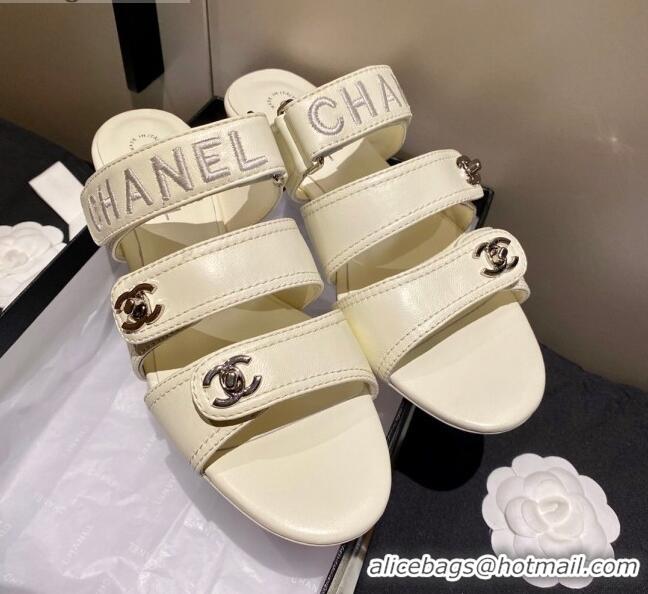 Reasonable Price Chanel Lambskin Embroidered Strap Flat Sandals 042956 White 2021