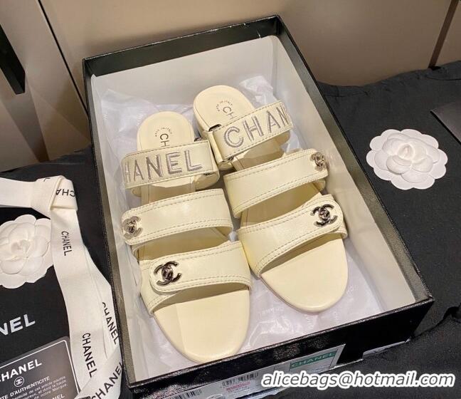 Reasonable Price Chanel Lambskin Embroidered Strap Flat Sandals 042956 White 2021