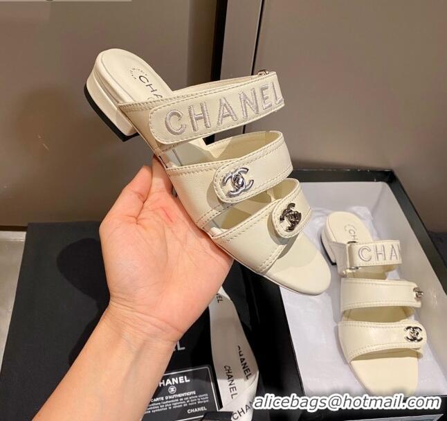 Reasonable Price Chanel Lambskin Embroidered Strap Flat Sandals 042956 White 2021