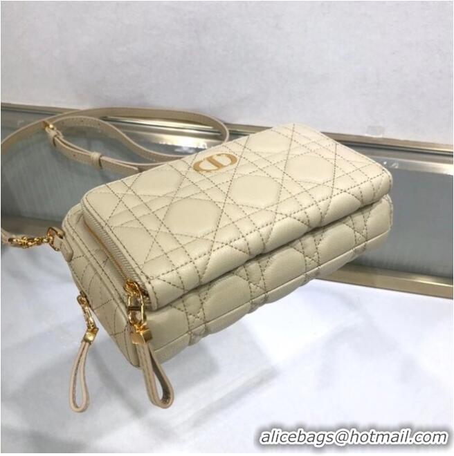 Best Product DIOR CARO DOUBLE POUCH Supple Cannage Calfskin S5037U Beige