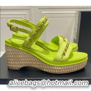 Low Cost Chanel Calfskin Chain Wedge Sandals 042959 KIwi Green 2021