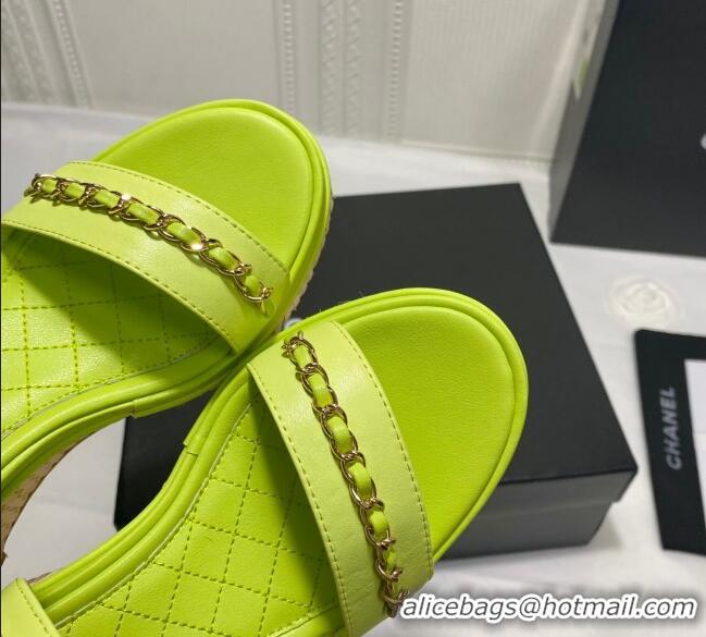 Low Cost Chanel Calfskin Chain Wedge Sandals 042959 KIwi Green 2021