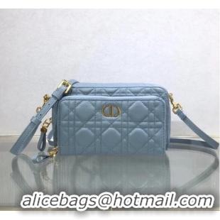 Best Quality DIOR CARO DOUBLE POUCH Supple Cannage Calfskin S5037U light blue