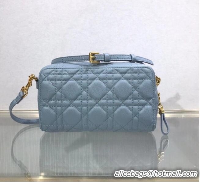 Best Quality DIOR CARO DOUBLE POUCH Supple Cannage Calfskin S5037U light blue