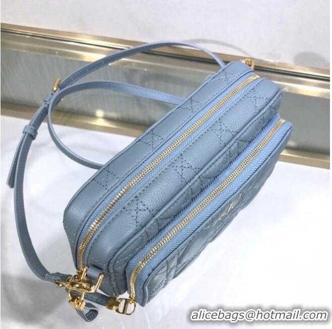 Best Quality DIOR CARO DOUBLE POUCH Supple Cannage Calfskin S5037U light blue