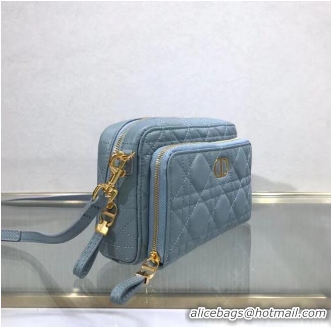 Best Quality DIOR CARO DOUBLE POUCH Supple Cannage Calfskin S5037U light blue