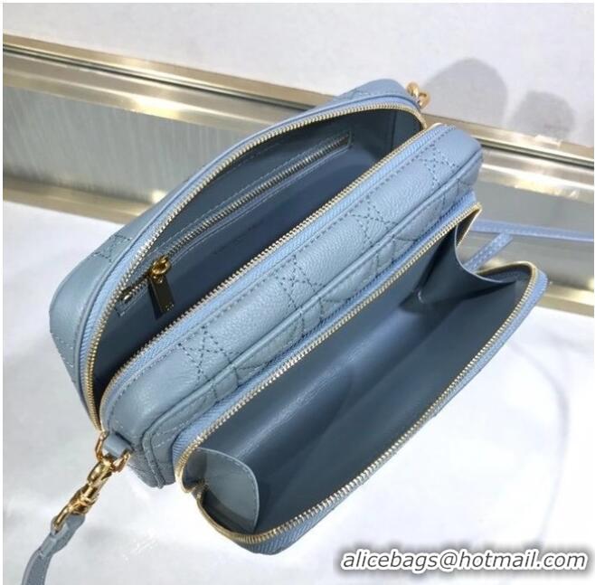 Best Quality DIOR CARO DOUBLE POUCH Supple Cannage Calfskin S5037U light blue