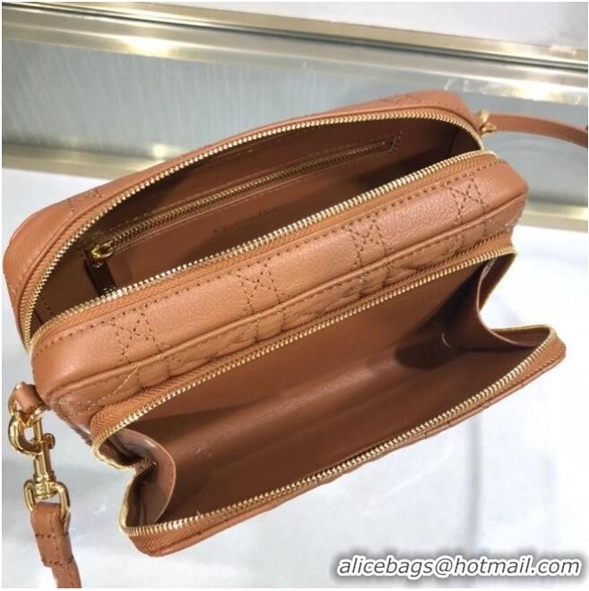 Famous Brand DIOR CARO DOUBLE POUCH Supple Cannage Calfskin S5037U brown