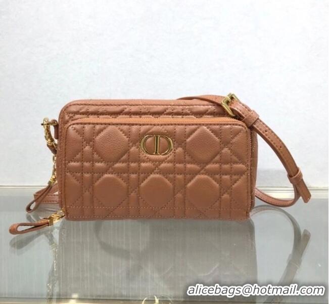 Famous Brand DIOR CARO DOUBLE POUCH Supple Cannage Calfskin S5037U brown