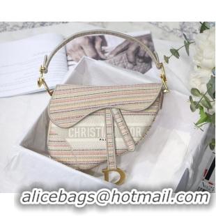 New Design DIOR Embroidery Striped Color SADDLE BAG M0446C Beige