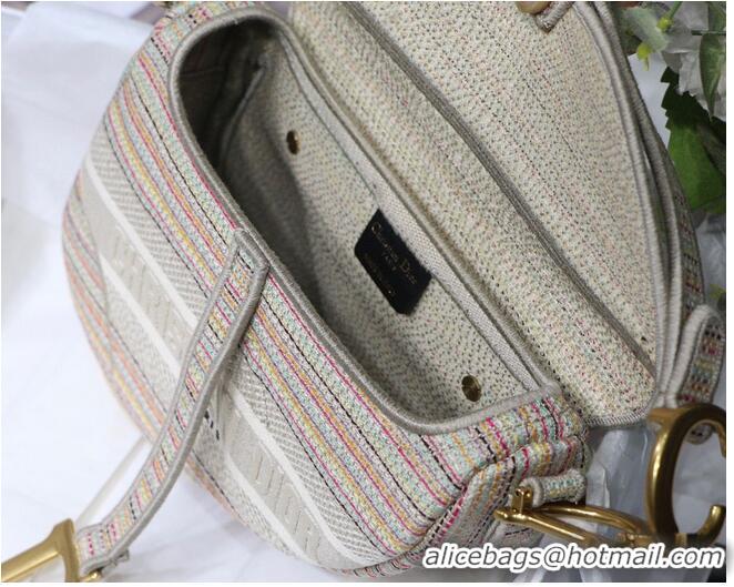 New Design DIOR Embroidery Striped Color SADDLE BAG M0446C Beige