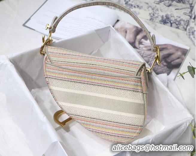 New Design DIOR Embroidery Striped Color SADDLE BAG M0446C Beige