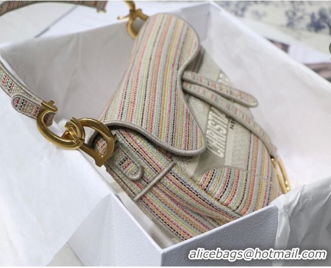 New Design DIOR Embroidery Striped Color SADDLE BAG M0446C Beige