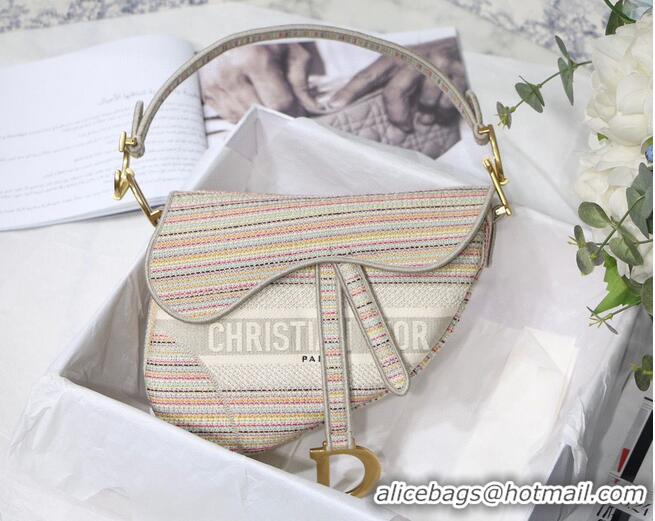 New Design DIOR Embroidery Striped Color SADDLE BAG M0446C Beige