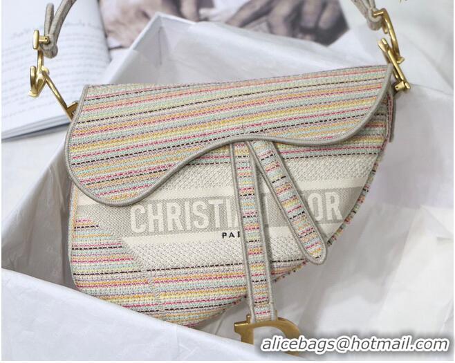 New Design DIOR Embroidery Striped Color SADDLE BAG M0446C Beige