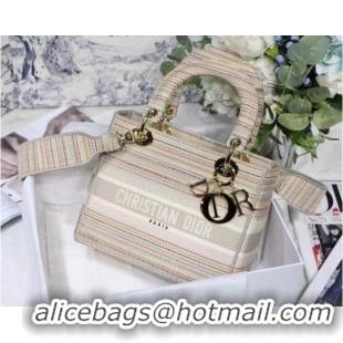 Top Design DIOR MEDIUM LADY D-LITE BAG D-Stripes Embroidery M0565 Beige