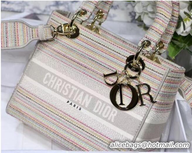 Top Design DIOR MEDIUM LADY D-LITE BAG D-Stripes Embroidery M0565 Beige