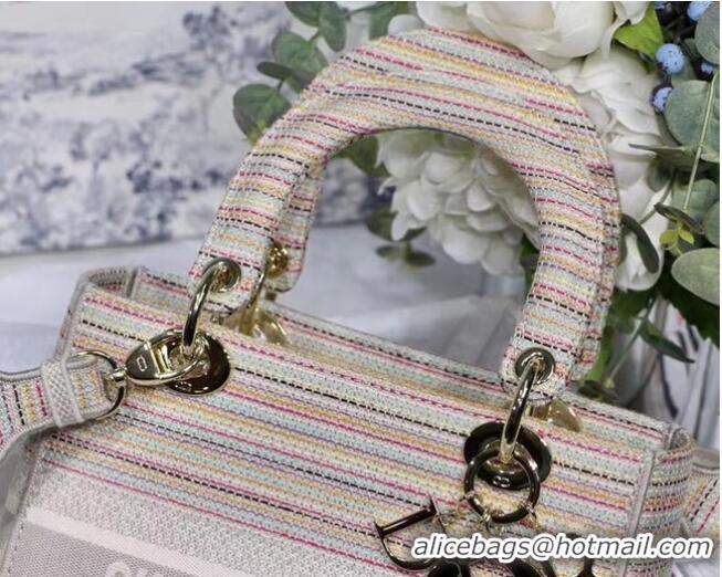 Top Design DIOR MEDIUM LADY D-LITE BAG D-Stripes Embroidery M0565 Beige