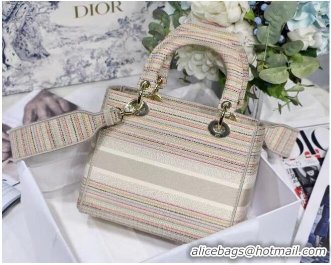 Top Design DIOR MEDIUM LADY D-LITE BAG D-Stripes Embroidery M0565 Beige