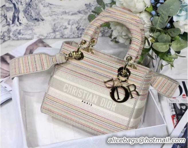 Top Design DIOR MEDIUM LADY D-LITE BAG D-Stripes Embroidery M0565 Beige