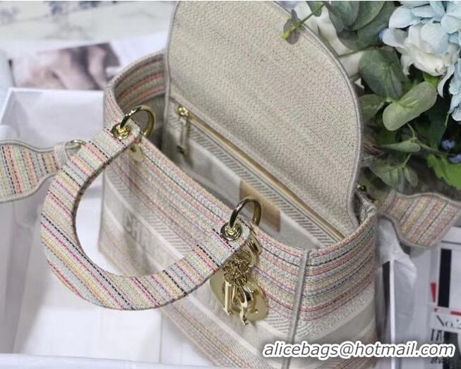 Top Design DIOR MEDIUM LADY D-LITE BAG D-Stripes Embroidery M0565 Beige