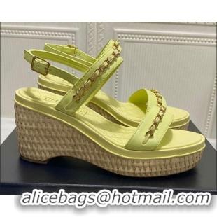 Best Design Chanel Calfskin Chain Wedge Sandals 042960 Yellow 2021