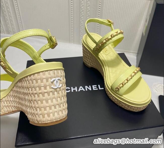 Best Design Chanel Calfskin Chain Wedge Sandals 042960 Yellow 2021