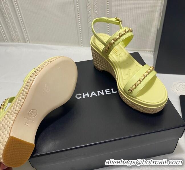 Best Design Chanel Calfskin Chain Wedge Sandals 042960 Yellow 2021