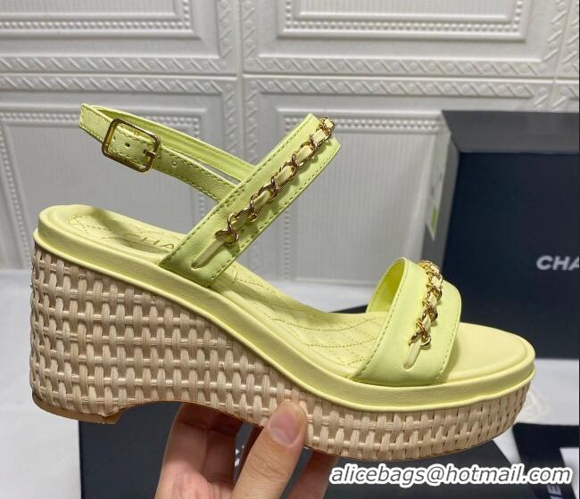 Best Design Chanel Calfskin Chain Wedge Sandals 042960 Yellow 2021