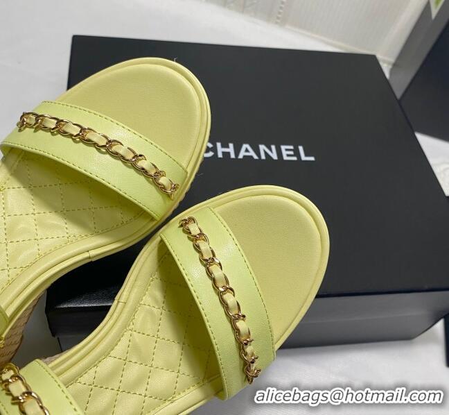 Best Design Chanel Calfskin Chain Wedge Sandals 042960 Yellow 2021