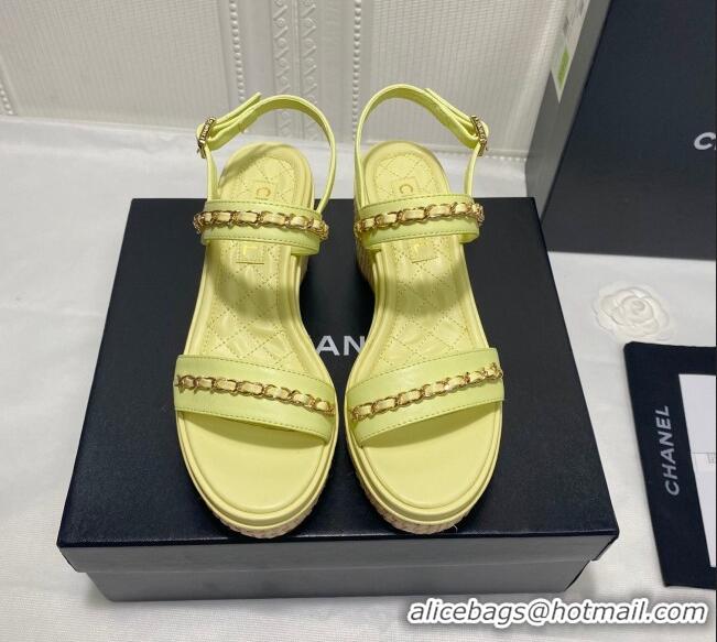 Best Design Chanel Calfskin Chain Wedge Sandals 042960 Yellow 2021