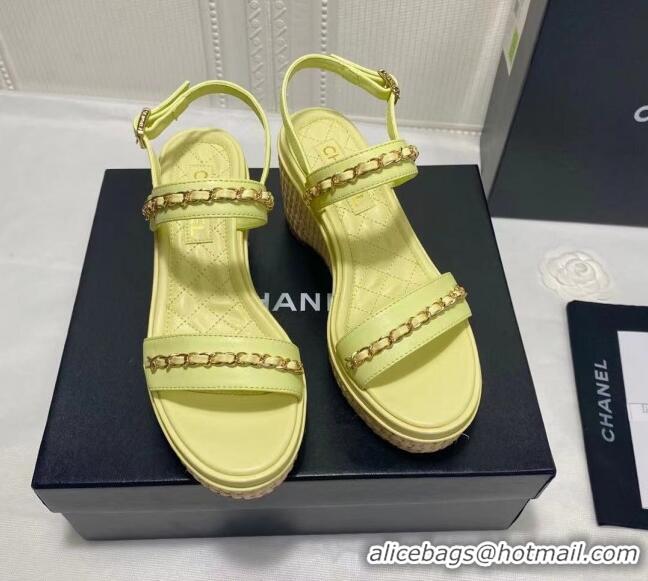 Best Design Chanel Calfskin Chain Wedge Sandals 042960 Yellow 2021