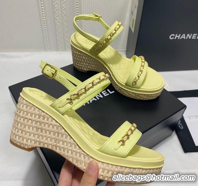 Best Design Chanel Calfskin Chain Wedge Sandals 042960 Yellow 2021