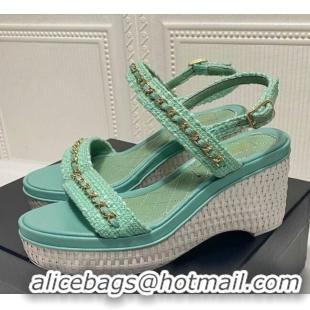 Super Quality Chanel Calfskin Chain Wedge Sandals 042960 Light Green 2021