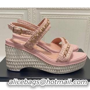 Grade Design Chanel Calfskin Chain Wedge Sandals 042960 Pink 2021