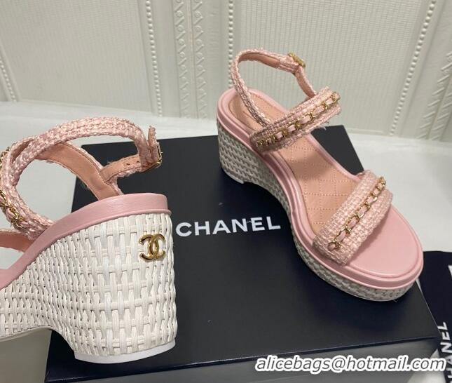 Grade Design Chanel Calfskin Chain Wedge Sandals 042960 Pink 2021