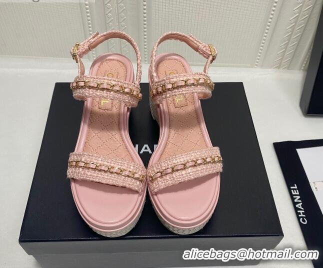 Grade Design Chanel Calfskin Chain Wedge Sandals 042960 Pink 2021