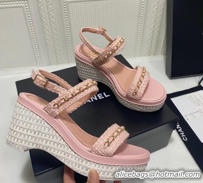 Grade Design Chanel Calfskin Chain Wedge Sandals 042960 Pink 2021