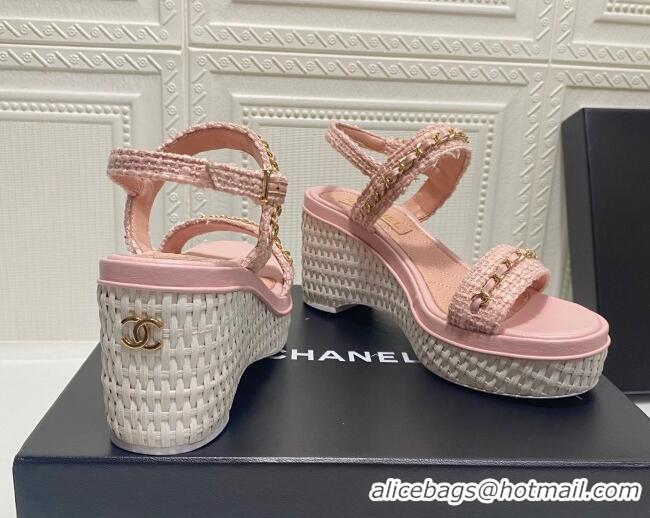 Grade Design Chanel Calfskin Chain Wedge Sandals 042960 Pink 2021