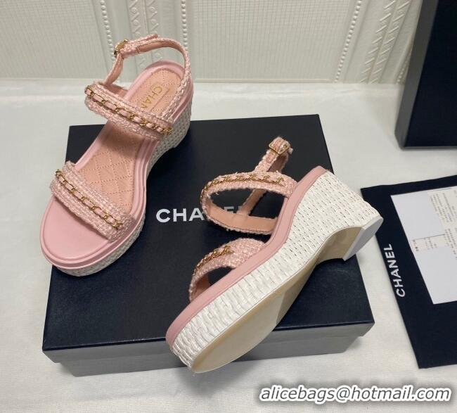 Grade Design Chanel Calfskin Chain Wedge Sandals 042960 Pink 2021