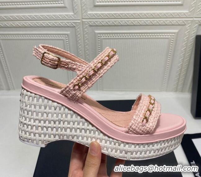 Grade Design Chanel Calfskin Chain Wedge Sandals 042960 Pink 2021