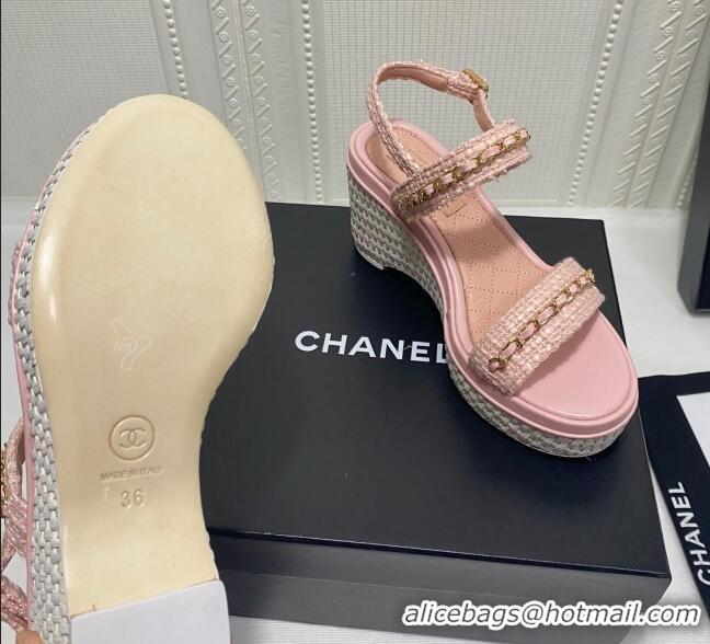 Grade Design Chanel Calfskin Chain Wedge Sandals 042960 Pink 2021