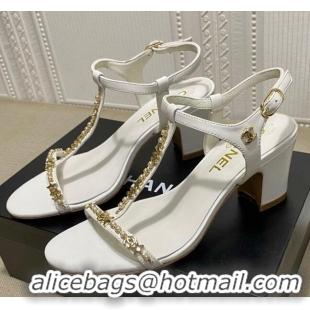 Best Luxury Chanel Pearl Star Chain Charm Silk Sandals 6cm 042965 White 2021