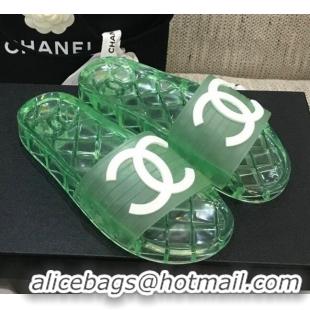 Top Quality Chanel Flat Transparent Color CC Slide Sandals 042991 Bright Green 2021