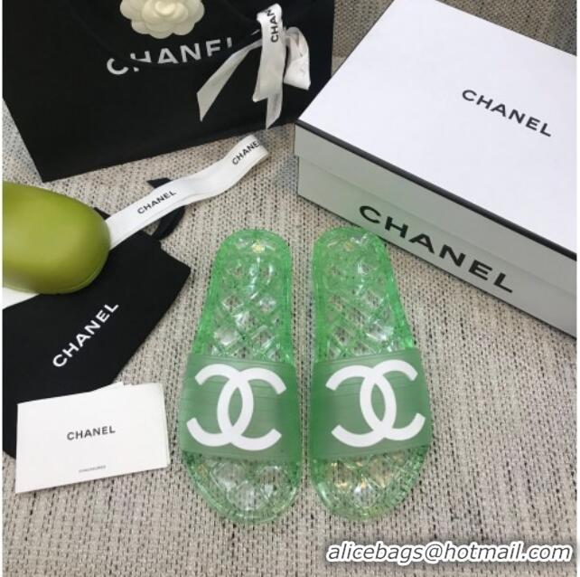 Top Quality Chanel Flat Transparent Color CC Slide Sandals 042991 Bright Green 2021