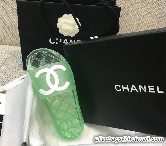 Top Quality Chanel Flat Transparent Color CC Slide Sandals 042991 Bright Green 2021